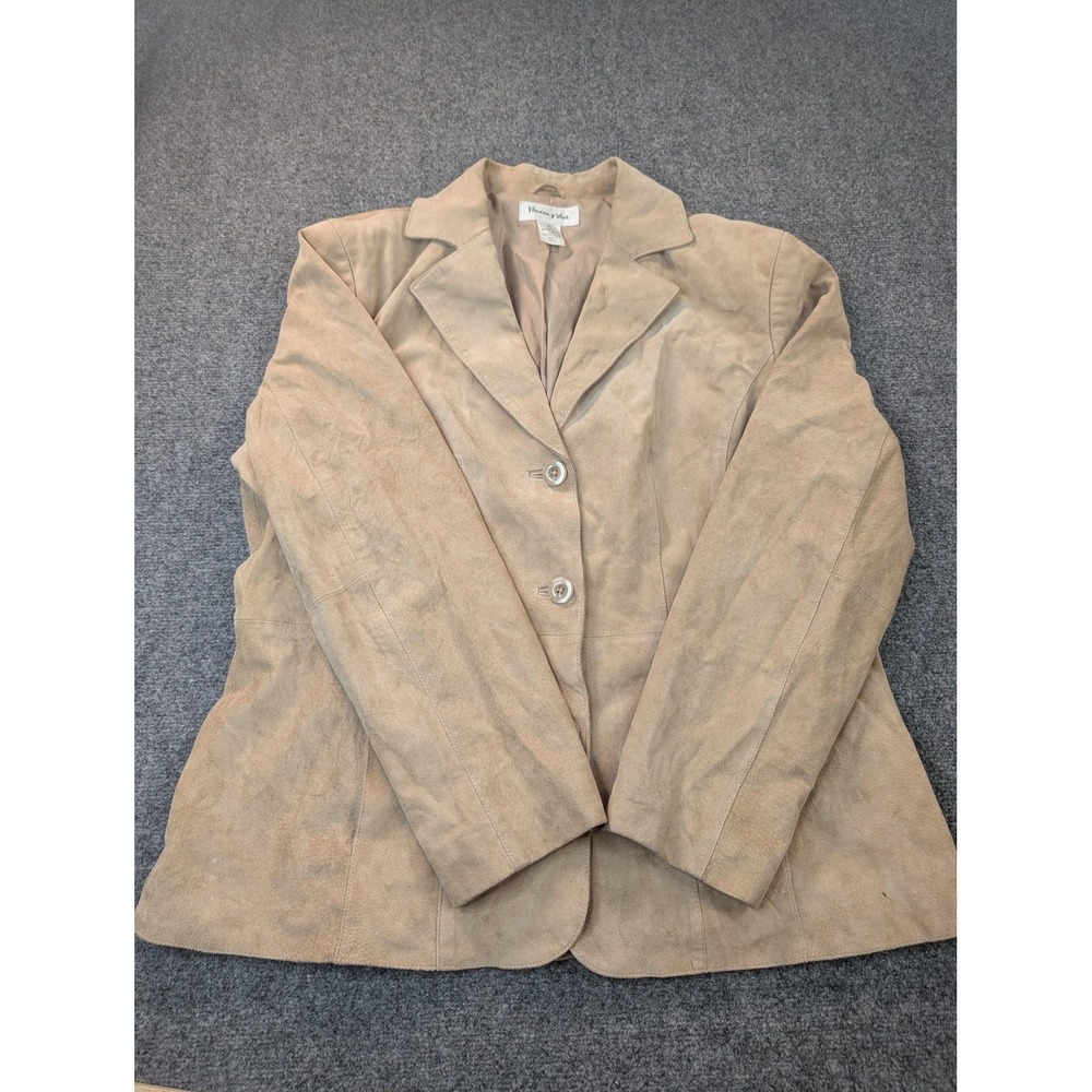 Preston & York Leather Blazer Jacket Womens XL Beige Suede Button Front Lined